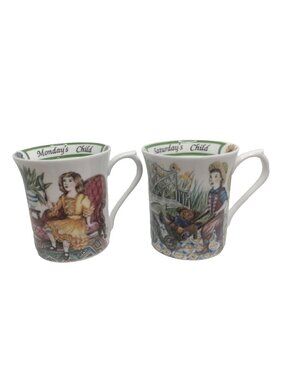 Queen's Bone China Birthday Week Mugs Saturday & Monday Child England Porcelain2